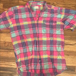 Casual Pink and Purple Plaid Button Down Shirt